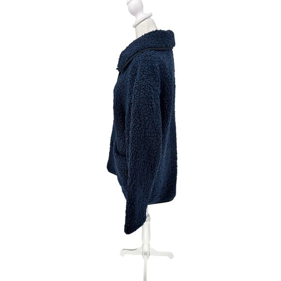 J.CREW Navy Blue Teddy Sherpa Coat with Collar & Pockets - Warm Cozy Luxe! Sz L - Picture 5 of 13